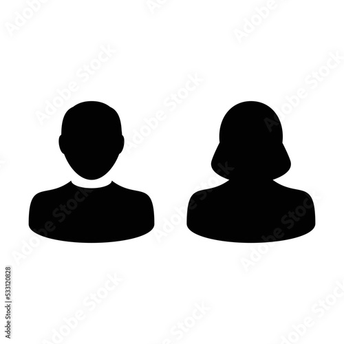 Person icon vector male and female user profile avatar symbol for business in a flat color glyph pictogram sign illustration