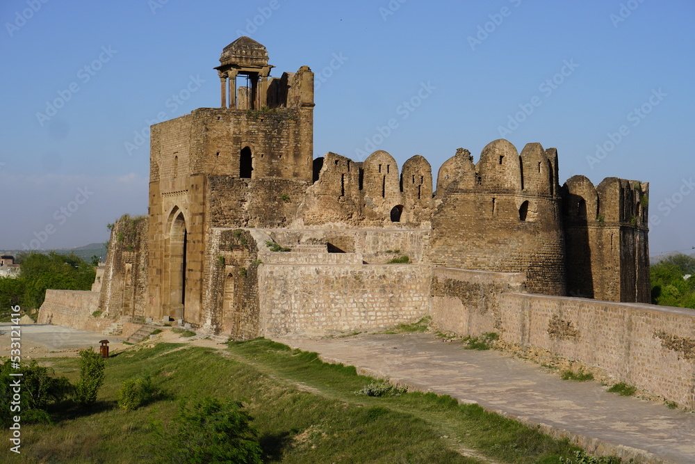 Ruins of ancient Rohtas Fort in Jehlum Punjab Pakistan Which showcases the rich history of India and the Ancient Civilization and Architecture Vintage