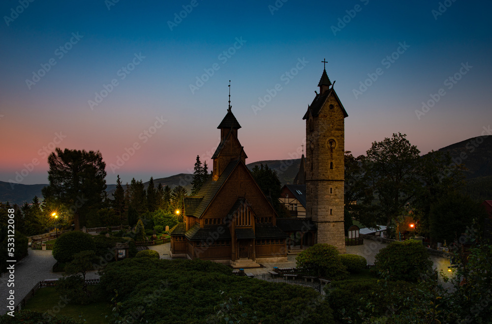 unique Wang Church in Karpaczu. Poland