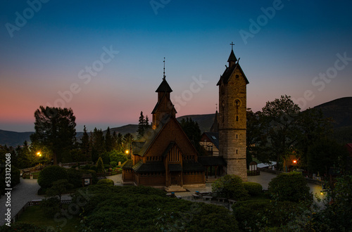 unique Wang Church in Karpaczu. Poland