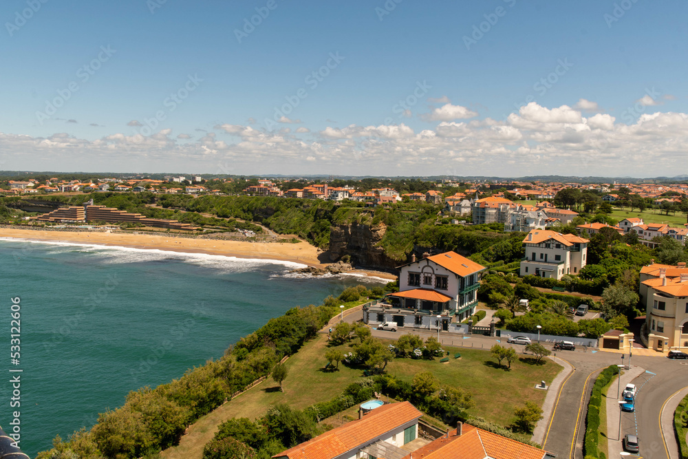 View from above over the countryside of Biarritz