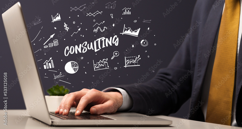 Businessman working on laptop, business concept Businessman working on laptop, business concept