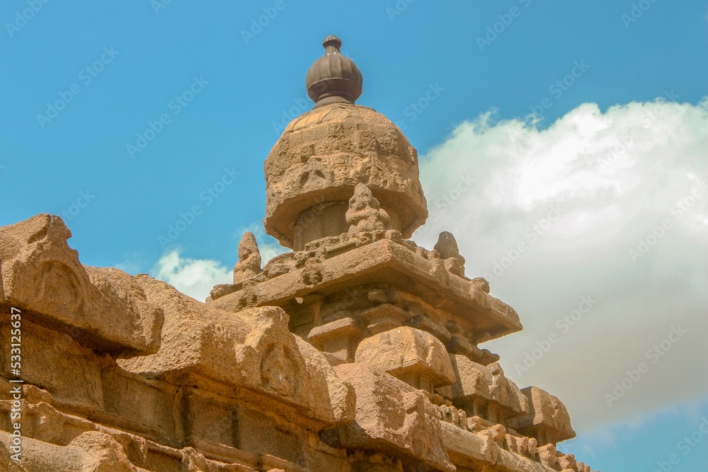 The Shore Temple of Mamallapuram, It is located in Mahabalipuram, Chennai in Tamil Nadu, India. It is a structural temple, built with blocks of granite, dating from the 8th century AD.