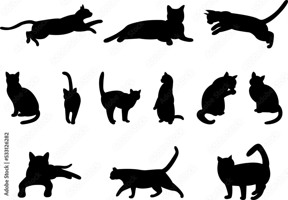 Set of cat silhouettes, Cats silhouette vector 
