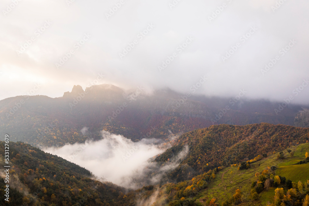 Autumn sunrise in Puigsacalm peak, La Garrotxa, Spain Autumn sunrise in Puigsacalm peak, La Garrotxa, Spain