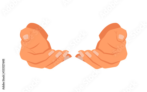 Giving or taking, holding hand gesture front side. Isolated nonverbal signs and communication with help of symbols formed with arms. Vector in flat style