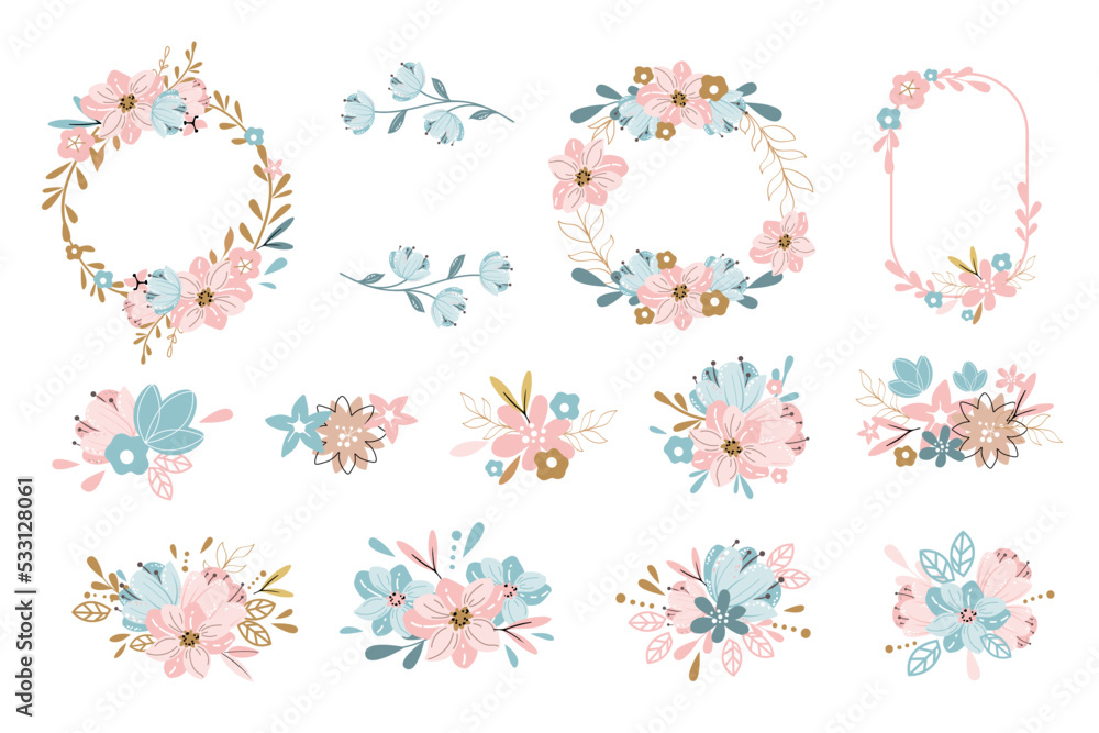 Floral bouquets in an abstract style. Vector illustration for children. Concept Spring Floral bouquets in an abstract style. Vector illustration for children. Concept Spring