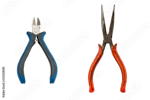 Bent needle nose pliers and a side cutter
