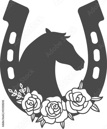 vector horseshoe with horse and roses