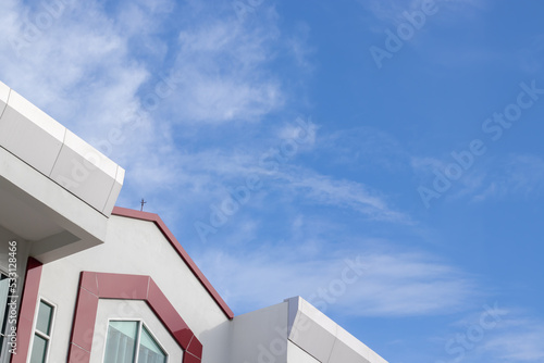 blue sky in the morning with corner building