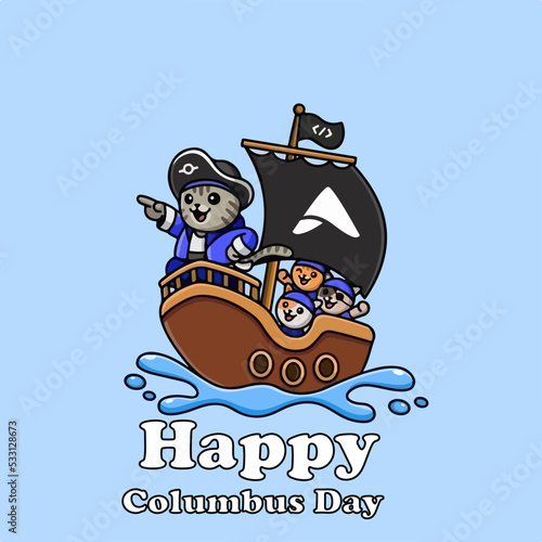Columbus Day, with a cute, modern and simple cartoon model and lots of spices