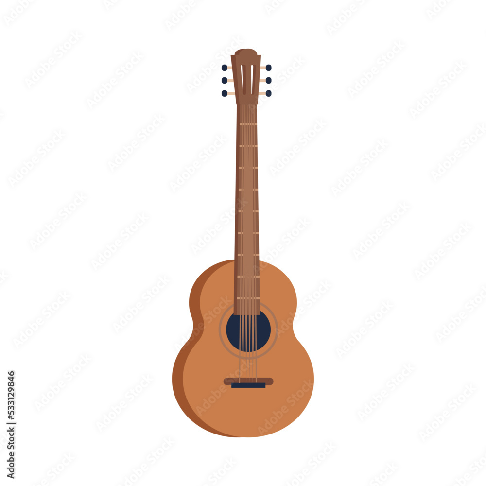 String musical instrument, isolated icon of acoustic guitar for playing. Practicing and performing, composing songs music tool. Vector in flat cartoon style String musical instrument, isolated icon of acoustic guitar for playing. Practicing and performing, composing songs music tool. Vector in flat cartoon style