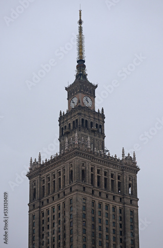 Warsaw, Poland - 26.11.2021: The Palace of Culture and Science is a remarkably tall building in the center of Warsaw, Poland
