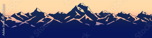 Sunset in the mountains  panoramic view  vector illustration