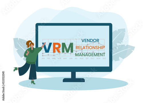VRM - Vendor Relationship Management. business concept background. Vector illustration for website banner, marketing materials, business presentation, online advertising.