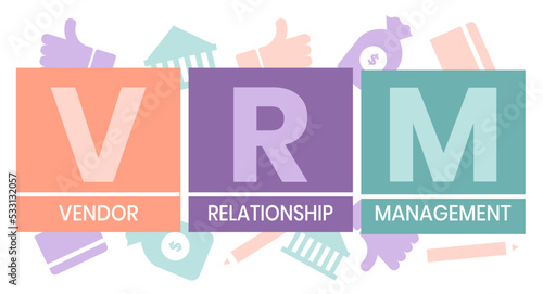 VRM - Vendor Relationship Management. business concept background. Vector illustration for website banner, marketing materials, business presentation, online advertising.