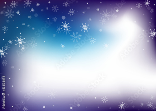 Snowflakes. Snow  snowfall. Falling scattered white snowflakes on a white-blue gradient background. Vector