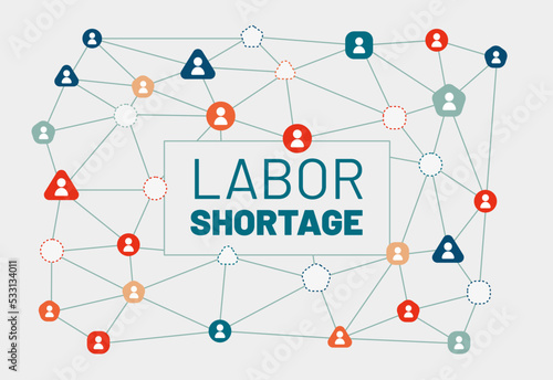 Staff shortage concept. Vector illustration. Recruiting problem. Geometrical network with absent chain elements with human icons. Labor and personell crisis.