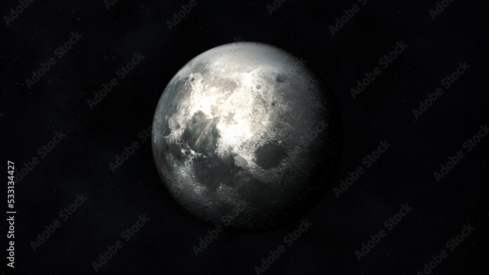 Obraz premium Realistic dark gray image of the moon in outer space.