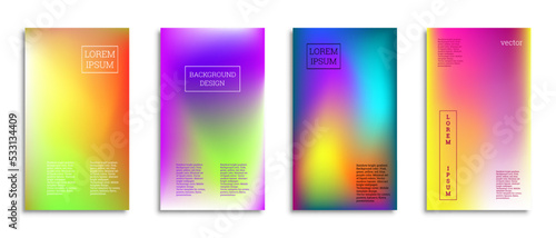 Bright gradient background for the cover. Set of 4 covers. Creative modern vector illustration. Holographic spectrum.