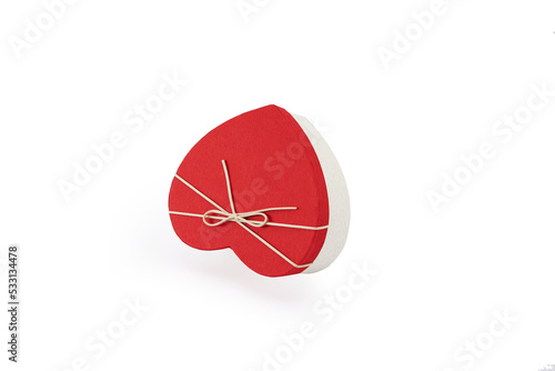 Heart shape gift box on the white background with copy space