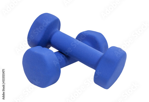 Blue dumbbell weights isolated. photo