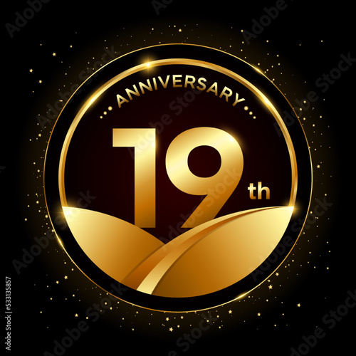 19th anniversary, Golden anniversary template design. Logo vector illustration