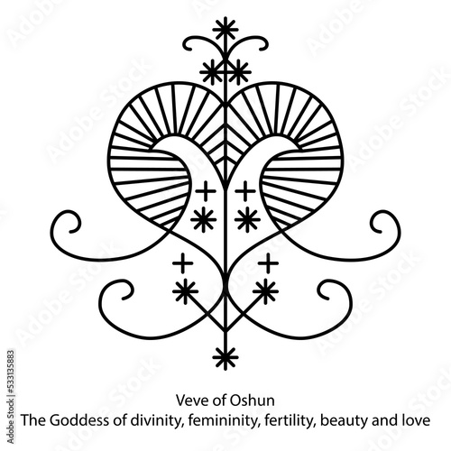 Veve of Oshun. Voodoo religious symbol. Transparent black icon, isolated on white background. Vector EPS10.  photo