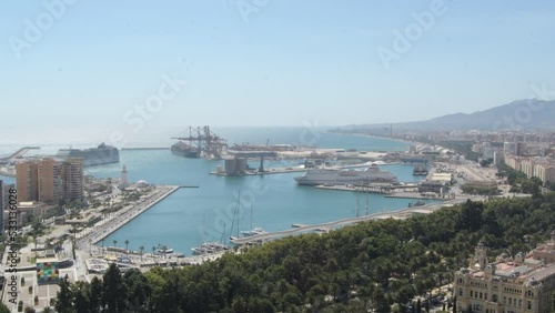 Malaga port from Gibralfaro lookout a sunny day, Malaga, Spain photo