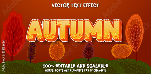 Editable text style effect, Autumn red orange fox style letters typography font on colourful fall forest leaves background