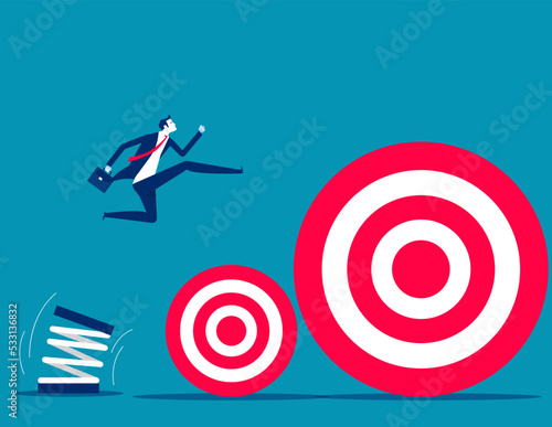 Businessman jump across small to big targets. Business goal vector illustration