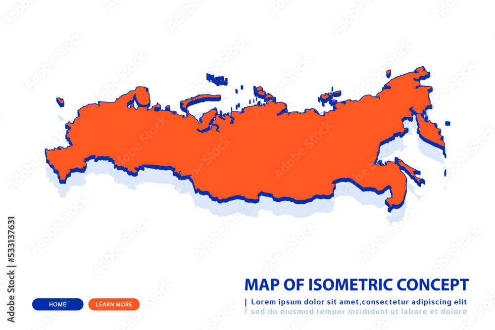 Orange map of Russia on white background. Vector modern isometric concept greeting Card illustration eps 10.