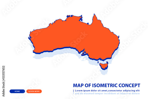 Orange map of Australia on white background. Vector modern isometric concept greeting Card illustration eps 10.