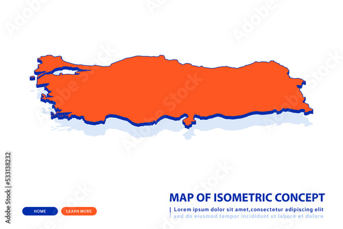 Orange map of Turkey on white background. Vector modern isometric concept greeting Card illustration eps 10. photo