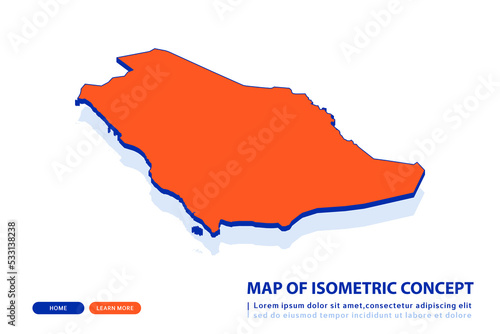 Orange map of Saudi Arabia on white background. Vector modern isometric concept greeting Card illustration eps 10.
