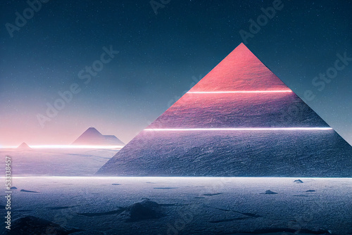 white pyramid landscape with light  digital render  generative ai