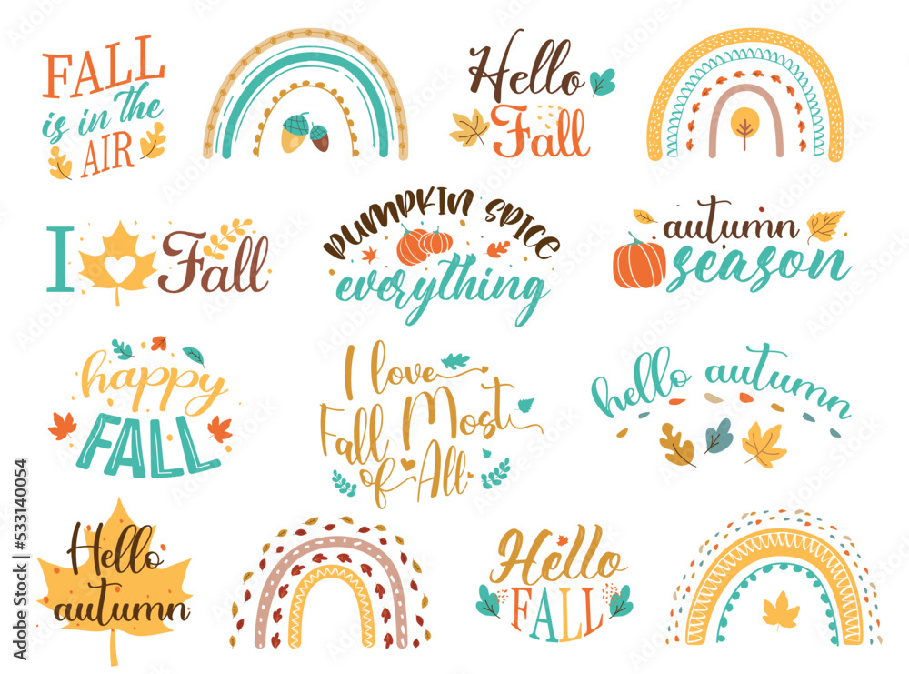 Vector collection of autumn elements and typography lettering phrases. Thanksgiving day set: turkey, pumpkin, pilgrim hat, autumn leaves Vector collection of autumn elements and typography lettering phrases. Thanksgiving day set: turkey, pumpkin, pilgrim hat, autumn leaves