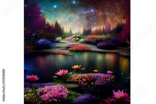 Enchanted cosmic Fantasy Garden With a calm serenity