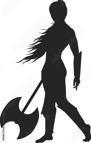 female warrior holding battle ax
