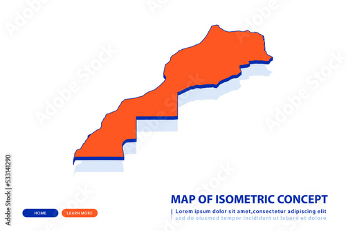 Orange map of Morocco Western Sahara on white background. Vector modern isometric concept greeting Card illustration eps 10.