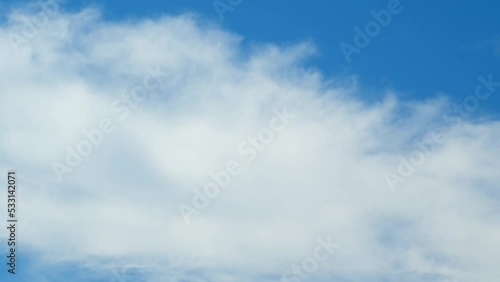 Blue sky cirrus clouds. Scenic aerial background of blue sky with cirrus clouds. Clean azone layer. Time lapse. photo