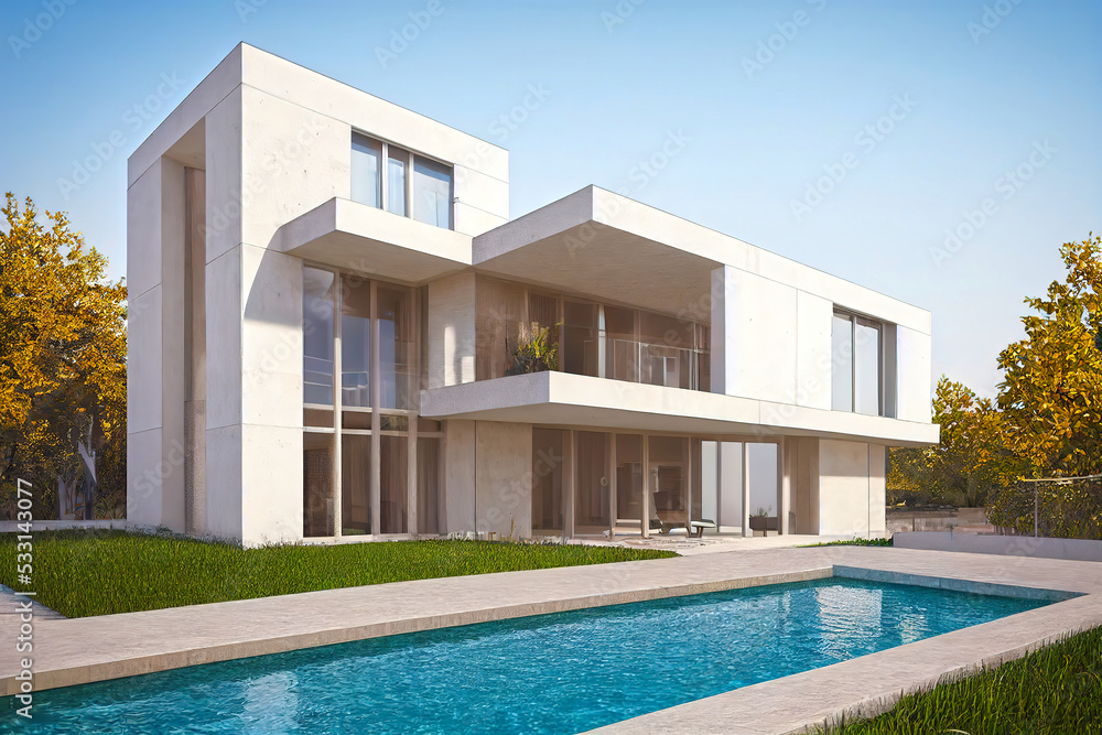 Architecture design of modern luxury house,Villa with wood terrace and swimming pool on sea view background,Idea of exterior Architecture design of modern luxury house,Villa with wood terrace and swimming pool on sea view background,Idea of exterior