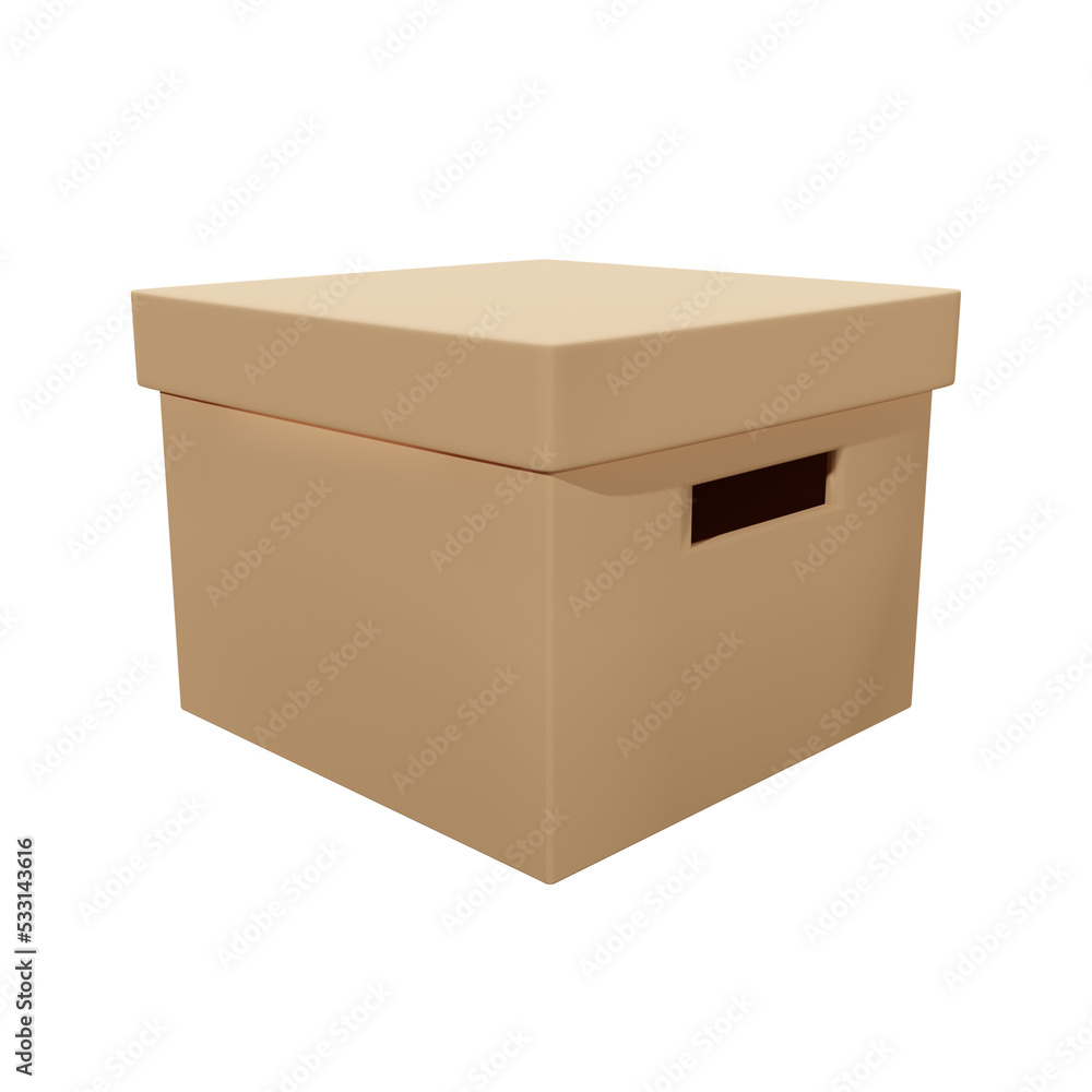 3D storage box with lid and handles, 3D rendering image, Clipping path included.