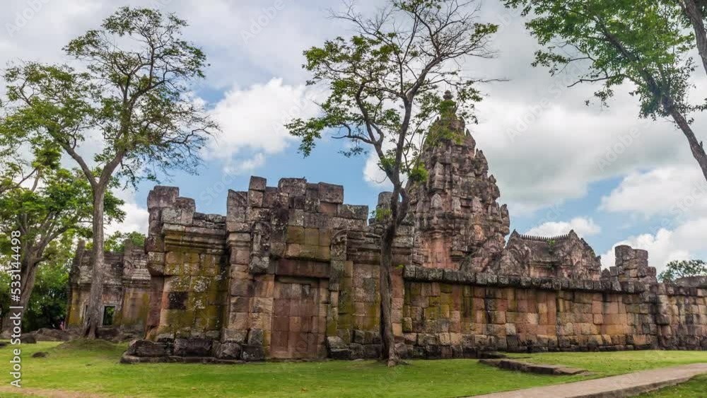 Time lapse of Phanom Rung Historical Park in the rainy season with greenery It is an important historical site in the Khmer period. located in Buriram, Thailand Time lapse of Phanom Rung Historical Park in the rainy season with greenery It is an important historical site in the Khmer period. located in Buriram, Thailand