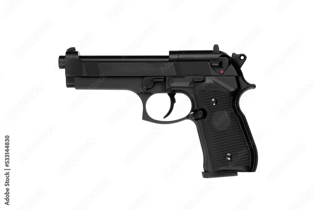 Pneumatic pistol for sports and entertainment. Airsoft guns. Isolate on a white back.