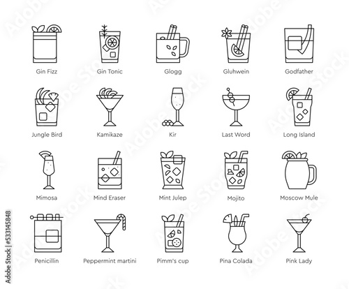 Cocktail icon set 4,  Alcoholic mixed drink vector photo