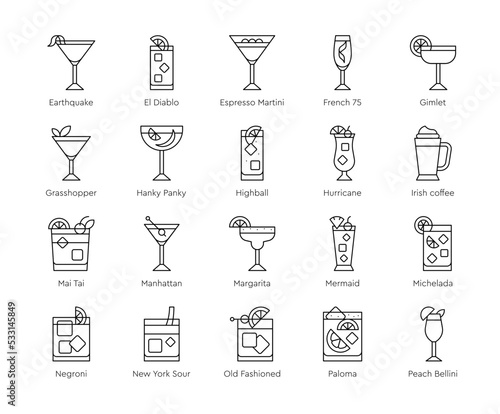 Cocktail icon set 3,  Alcoholic mixed drink vector
