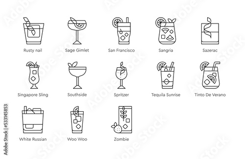 Cocktail icon set 6,  Alcoholic mixed drink vector