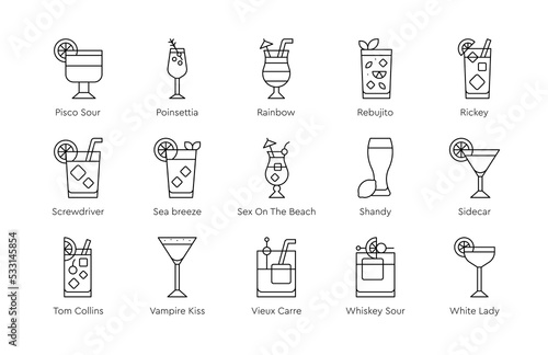 Cocktail icon set 5,  Alcoholic mixed drink vector