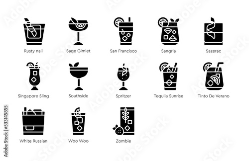 Cocktail icon set 6,  Alcoholic mixed drink vector